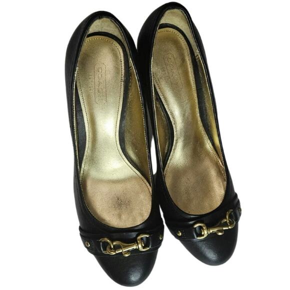 Coach Desaree Dogleash Black Leather Platforms Heels Shoes Women's Size 8.5 B - Picture 5 of 7